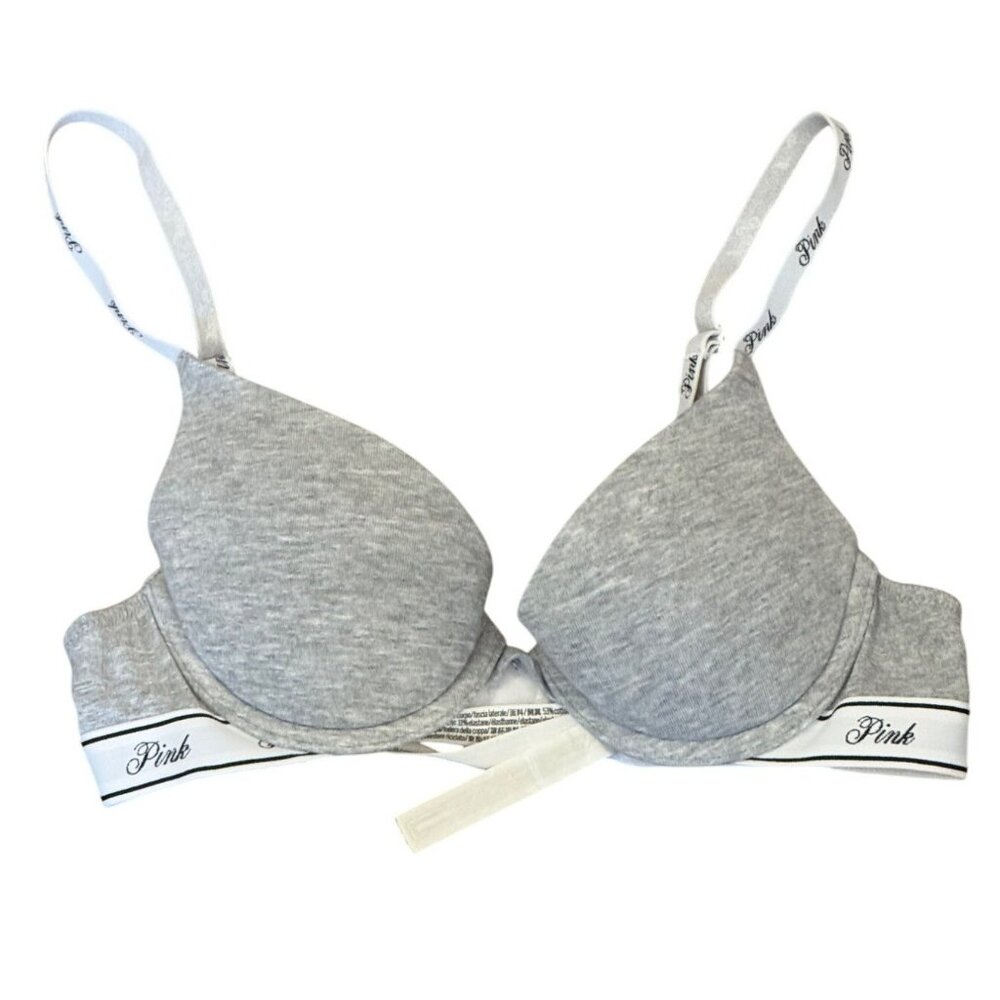 Victoria’s Secret Pink Push-Up Bra Gray Small Adjustable Straps Soft Padded Cups